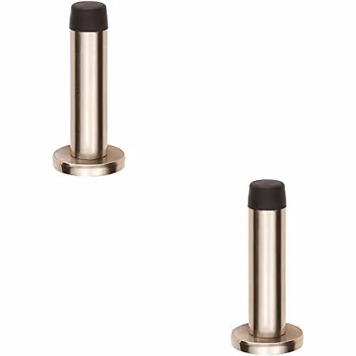 Loops 2 Pack Rubber Tipped Cylinder Doorstop with Rose Wall Mounted, 71mm, Brushed Silver