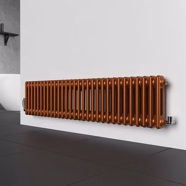 Lux Heat Wall Mounted Steel 2-Column Radiator in Bronze, W: 137 cm, H: 30 cm, D: 7.17 cm