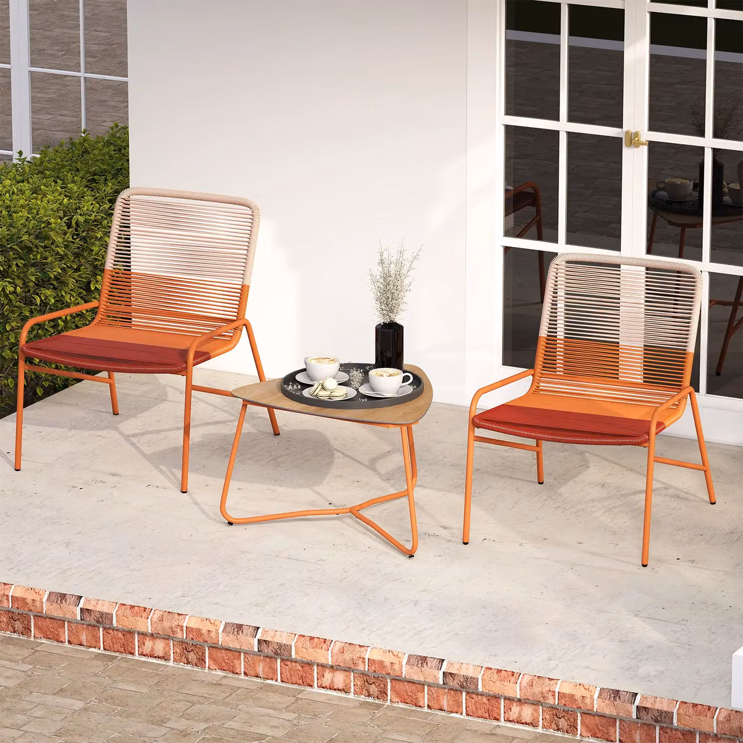 Costway 3 Piece Outdoor Rattan Patio Bistro Set with Dining Table and 2 Chairs in Multicolour – 4
