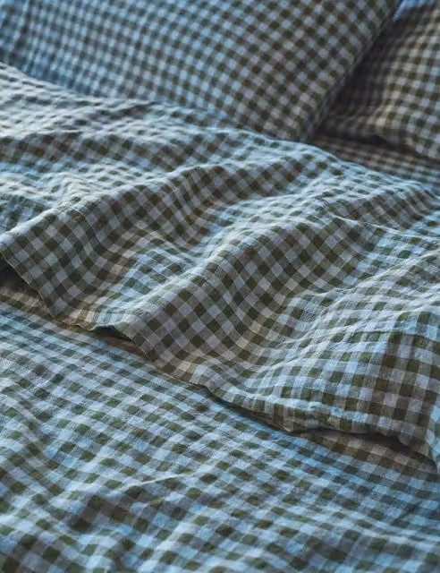 Piglet In Bed Multicolour Gingham Linen Rich Checked Flat Sheet W/D/H: 140 x 200 cm