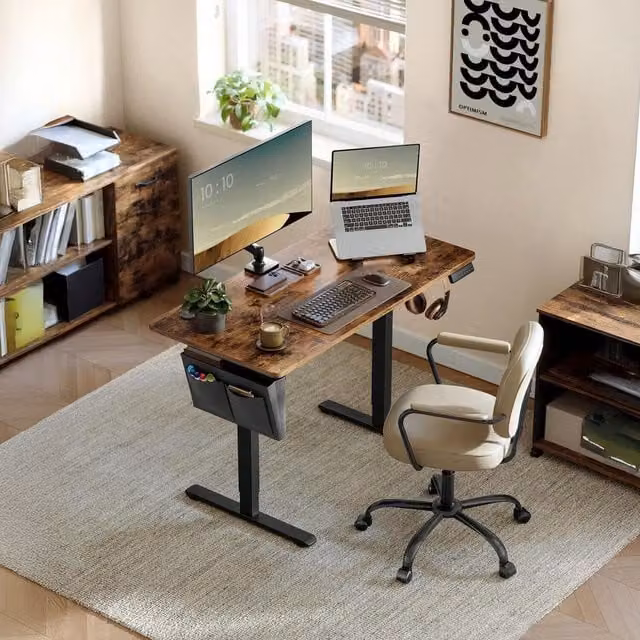VASAGLE Electric Height-Adjustable Standing Desk in Bronze and Brown