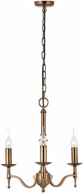 Loops Avery 3-Lamp Ceiling Pendant Chandelier in Antique Brass Metal, Height Adjustable