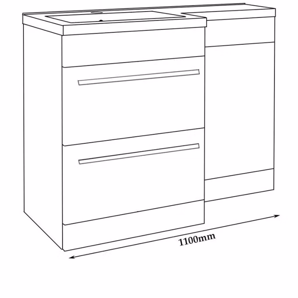 Clifton Grey Gloss Left Hand 2 Drawer Combo Unit with L Shape Basin, Width: 110 cm – 2