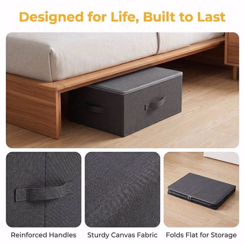 PAWNORA 3 Pack Foldable Fabric Storage Boxes in Grey – 3