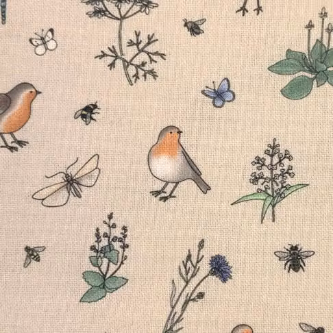 Emma Lawrence Whimsical Wildlife Beige Cotton and Linen Fabric