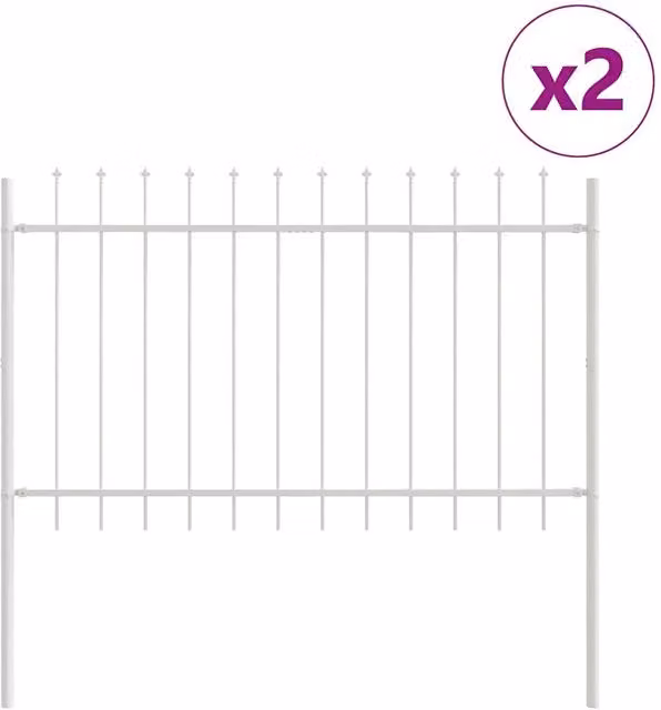 Berkfield Home Garden Spear Top Fence, White Powder-Coated Steel, W: 3.5 m, H: 1.5 m – 1