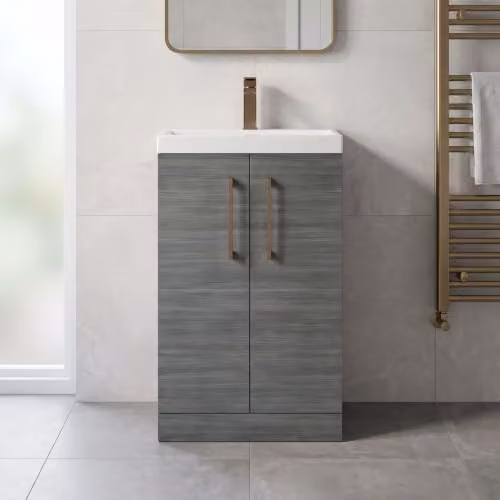 Balterley Floor Standing Bathroom Vanity Unit with Basin, Anthracite Woodgrain, W: 51.0 cm, D: 39.0 cm, H: 84.0 cm – 2