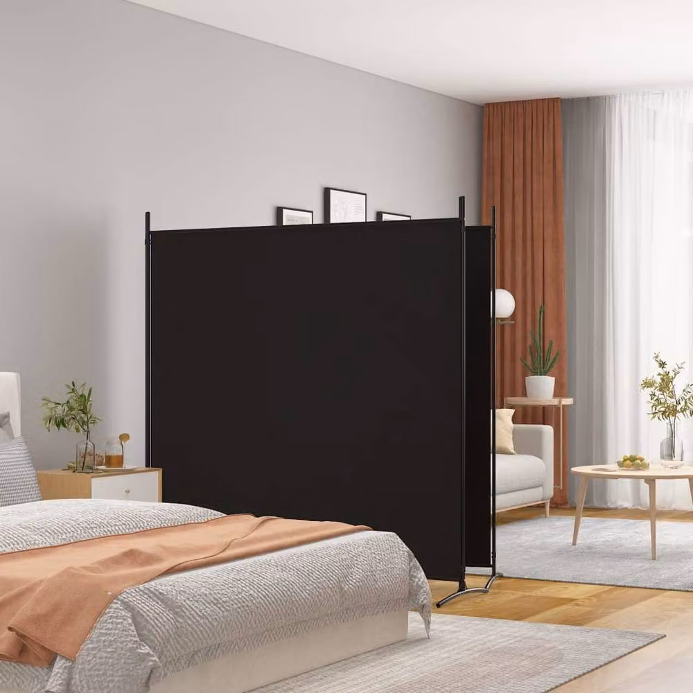 Berkfield Home 2-Panel Durable Room Divider in Black Fabric and Metal, W: 348 cm, H: 180 cm – 2