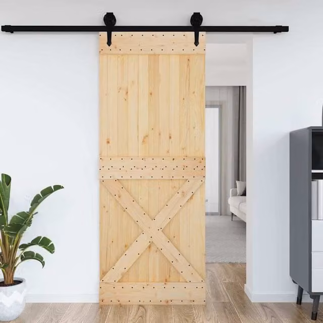 Berkfield Home Narvik Rustic Sliding Door in Brown Solid Pine, W: 90 cm, H: 210 cm – 1