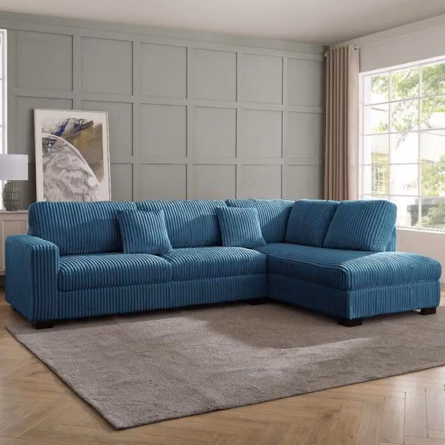 Tate Left-Hand Corner Sofa in Blue Teddy Jumbo Cord