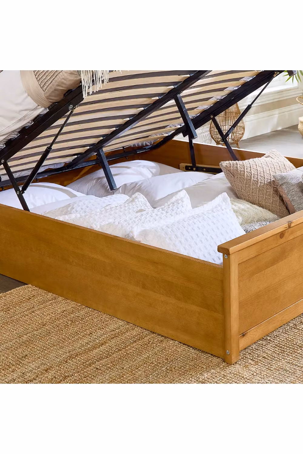 Aspire Solid Wood Ottoman Storage Bed in Natural, Small Double, W/D/H: 120 x 200 cm – 2