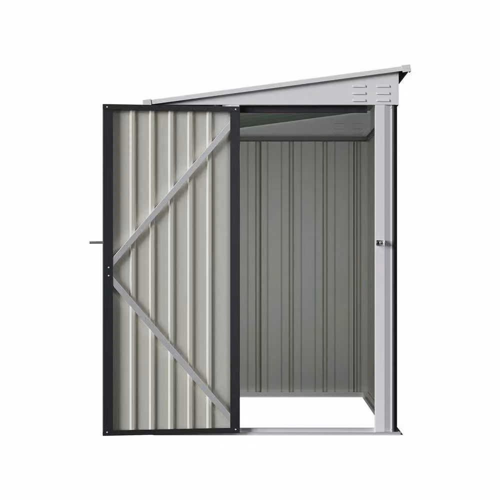 NESTLUNE Metal Lean-to Garden Storage Shed in Grey, W: 100 cm, D: 60 cm – 2