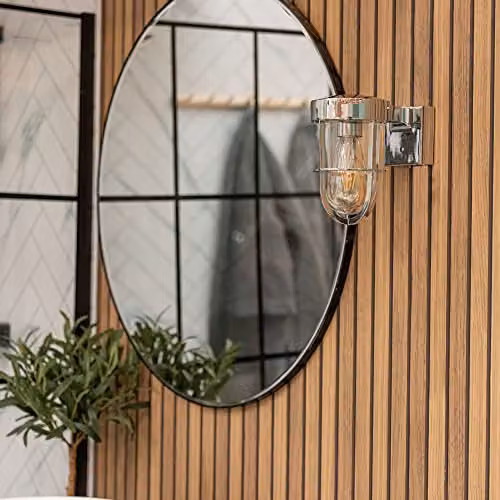 MiniSun Modern Polished Chrome Lantern Wall Light with Transparent Glass, H 20.0 cm x W 12.0 cm x D 19.0 cm – 3