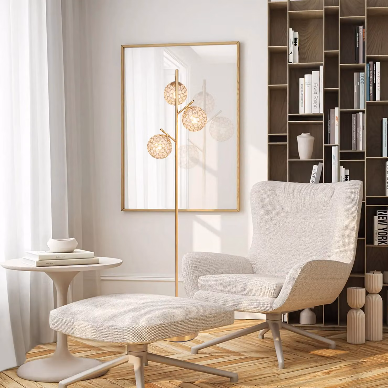 Gymax 3-Globe Modern Floor Lamp with Metal Pole and Base in Gold – 3