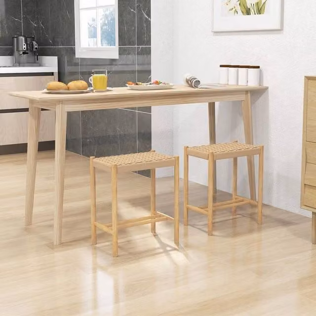 PAWNORA 2-Pack Brown Counter Height Dining Bar Stools with Woven Paper Seats and Rubberwood Frames – 1