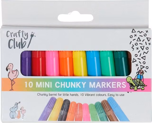 Crafty Club Pack of 10 Mini Chunky Multicolour Ink Markers for Children