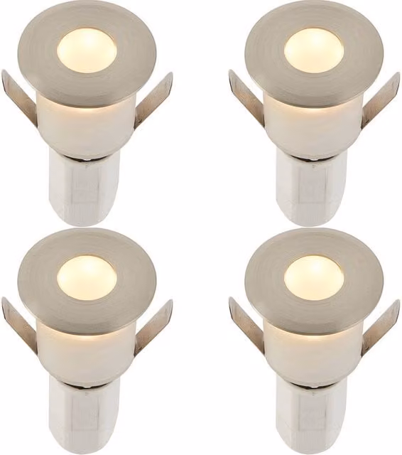 Loops 4 Pack Recessed Decking IP67 LED Guide Lights, 1.2W Warm White, Silver