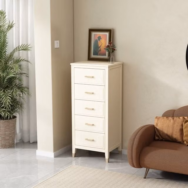 Cabinet Bits Palazzi Narrow 5 Drawer Chest in White