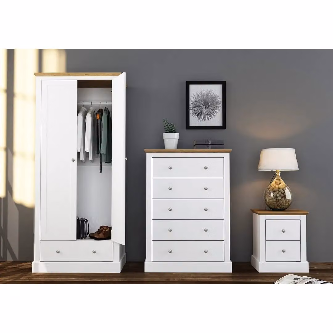Lemon Pavilion Furniture Devon 2 Door Wardrobe with Internal Drawers, White and Oak, W: 79.7 cm, D: 56.0 cm, H: 181.5 cm – 2