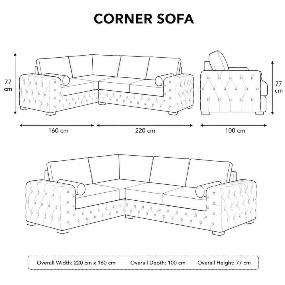 Stratus Interiors Ashley Chesterfield Full Back L-Shape Corner Sofa in Beige Plush Velvet Fabric – 2