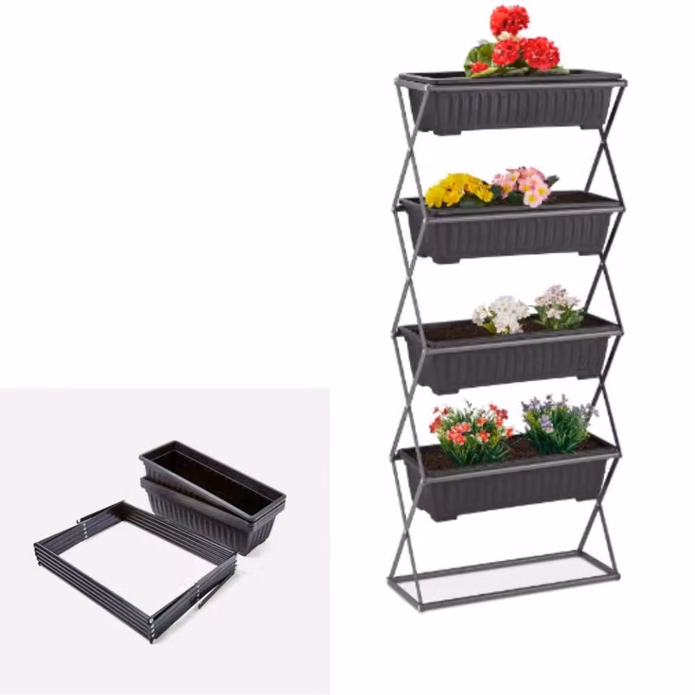 FLAVORA 4-Tier Vertical Raised Garden Bed Elevated Planter Box in Black – 2