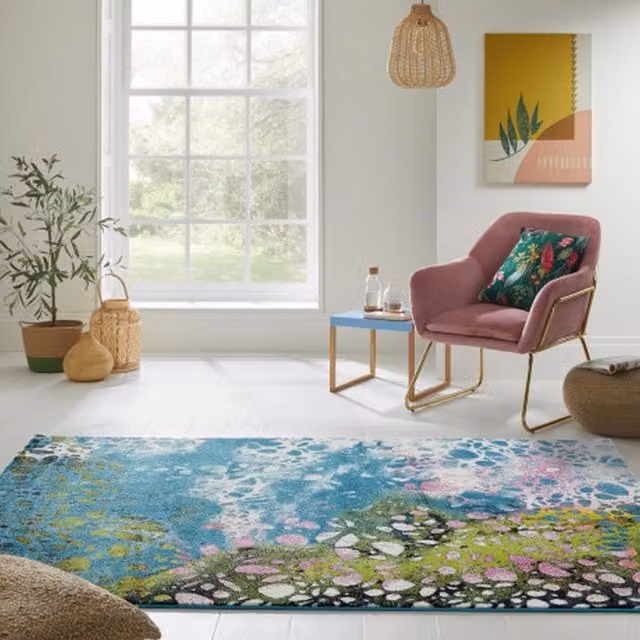 The Rug Shop UK Blue Modern Abstract Polypropylene and Jute Area Rug, W: 240 cm, D: 330 cm
