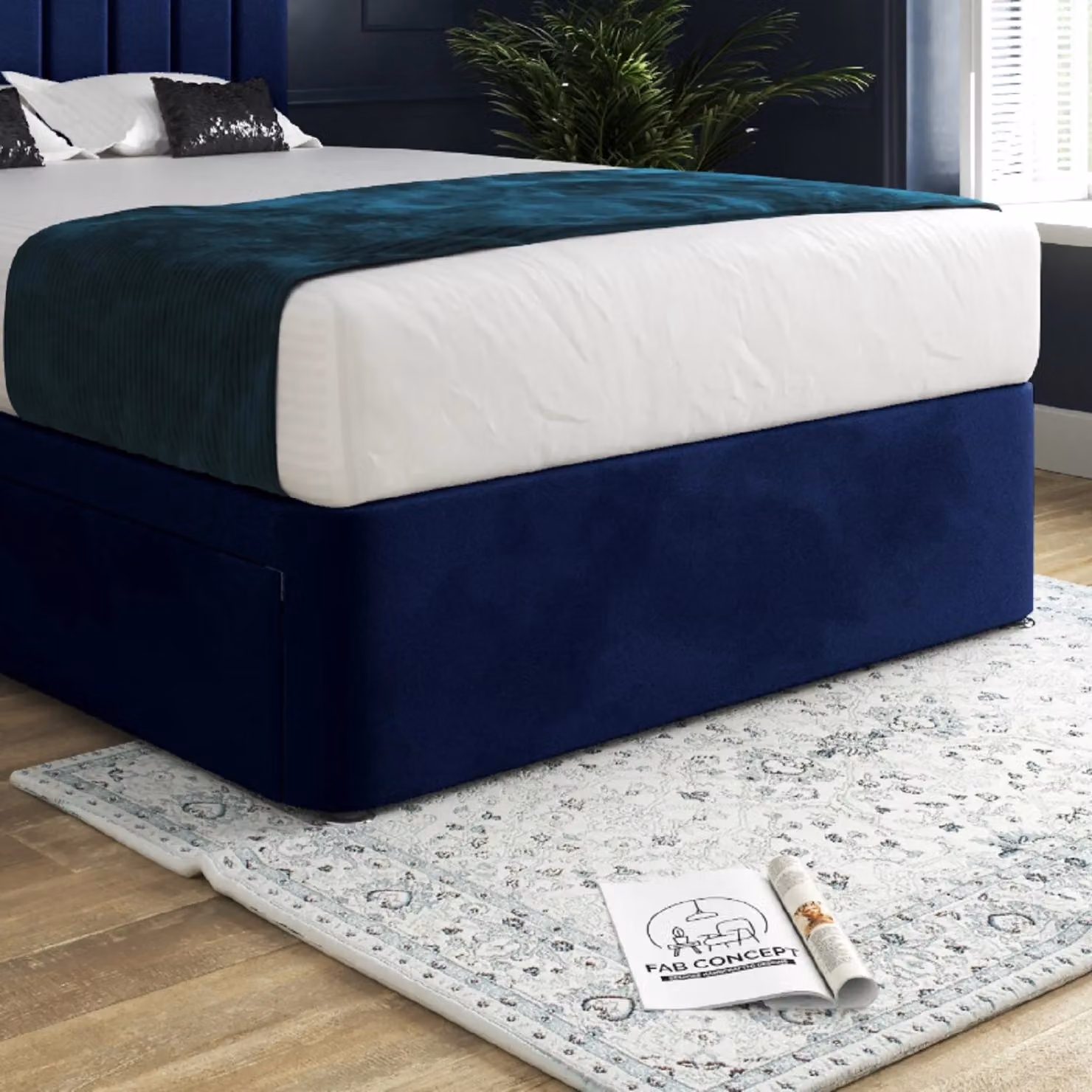 Casani Modern Upholstered Velvet Bed Frame in Blue, W/D/H: 120 x 200 x 137 cm – 4
