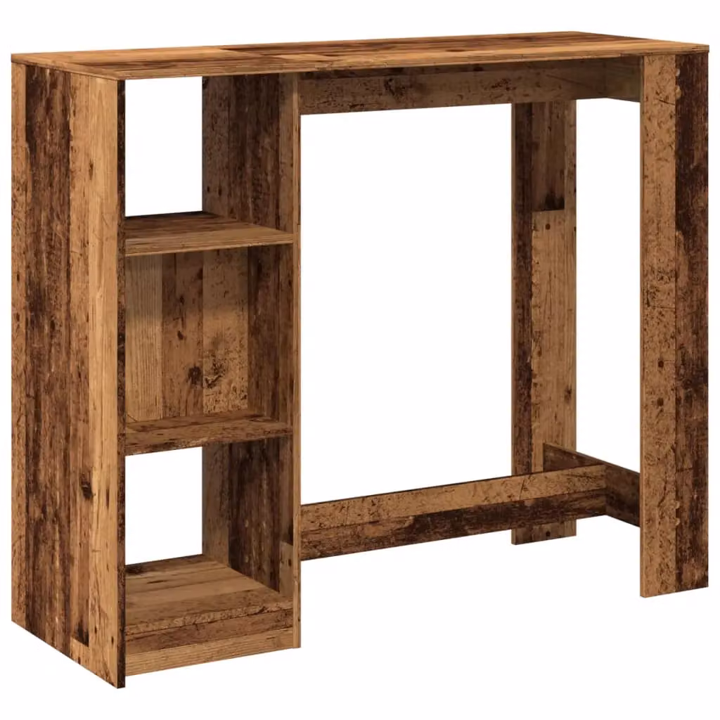 Berkfield Home Bar Table with Shelf in Old Wood Brown, W/D/H: 124 x 46 x 103.5 cm – 2
