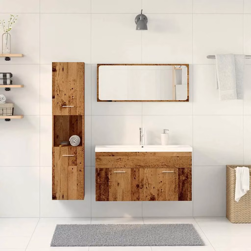 Berkfield Home 5 Piece Freestanding Bathroom Furniture Set in Brown Old Wood – 2