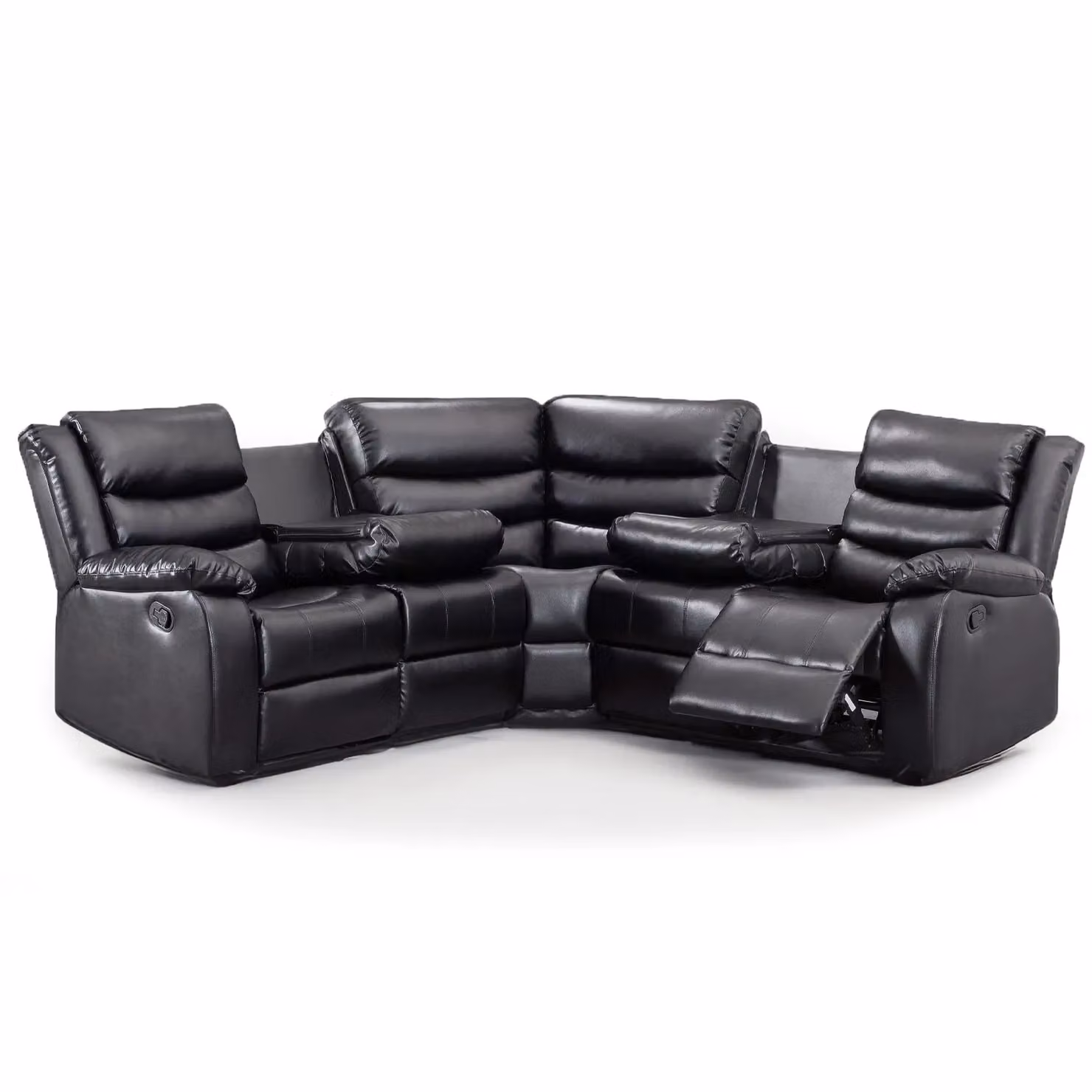 Furnishings For Less UK Minnesota 5 Seater Leather Reclining Corner Sofa in Black with Drinks Tray and Padded Arms – 2