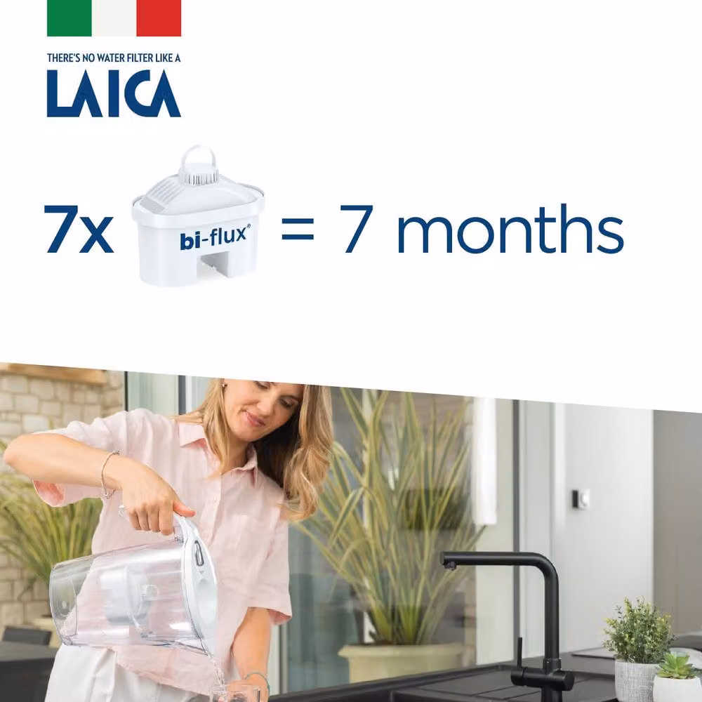 LAICA Stream Line Water Filter Jug and 7 Bi-flux Cartridges, White, 2.3 l – 2