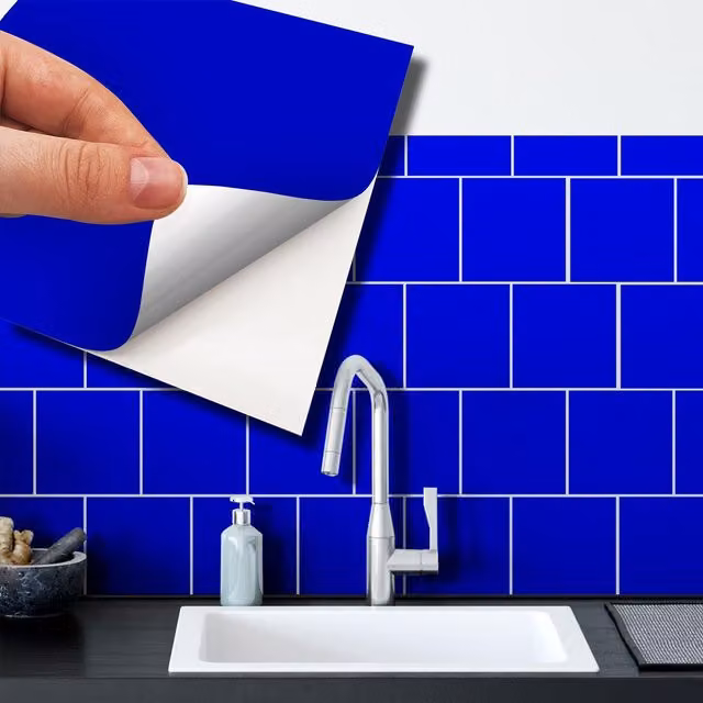 Walplus Blue Metallic Adhesive Square Wall Tile Stickers