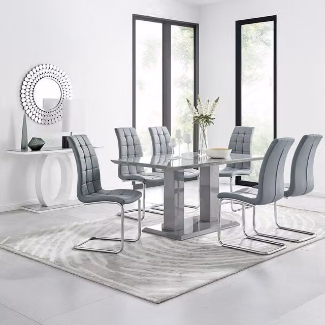 FurnitureboxUK Imperia Grey Dining Set with Glass Rectangular Table and 6 Chairs