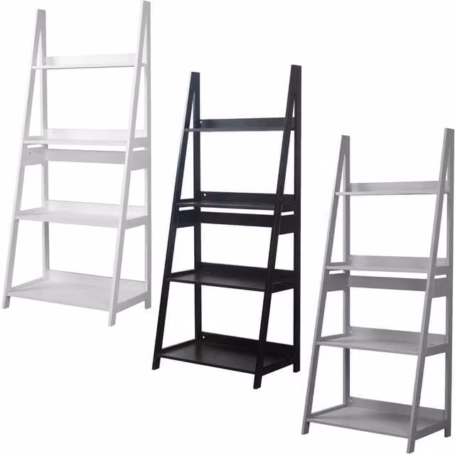 EONLION Modena 4-Tier Wooden Ladder Rack Display Stand and Storage Shelf in Grey – 1