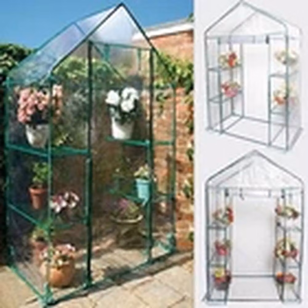 EONLION Walk In Greenhouse with Double Shelves in Green, H 195 x W 143 x D 73 cm – 2