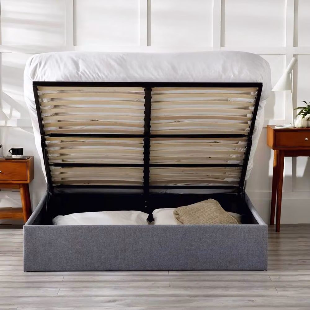 Cheshire Grey Upholstered Ottoman Storage Bed with Lift Up Base, W/D/H: 150 x 200 cm – 2