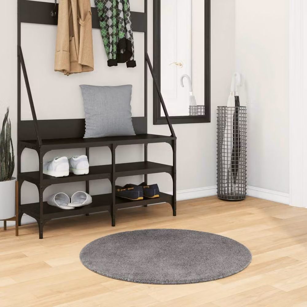 Berkfield Home Round Short Pile Soft and Washable Rug in Anthracite Grey, Diameter: 100 cm – 2