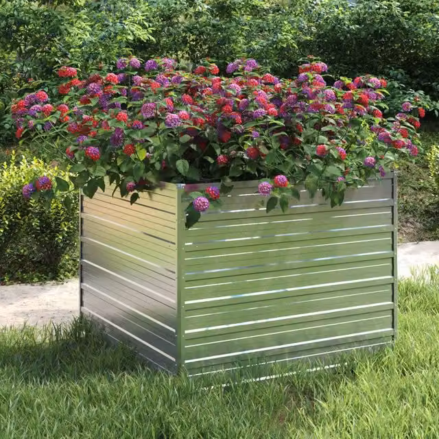 Berkfield Home Garden Raised Bed in Silver Galvanised Steel, W/D/H: 100 x 100 x 77 cm – 1