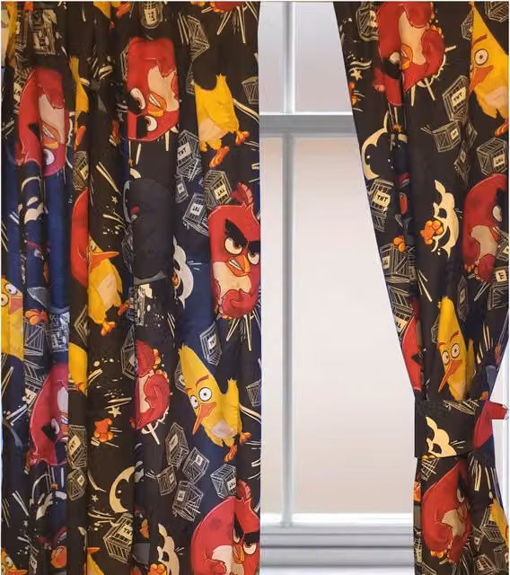 Rovio Angry Birds TNT Curtain Pair with Tie Backs, Multicolour, Width: 137.16 cm