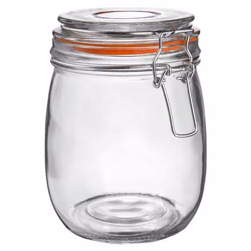 Argon Tableware Set of 3 Glass Storage Jars with Airtight Clip Lids and Labels, 0.75 l, Transparent and Orange – 4