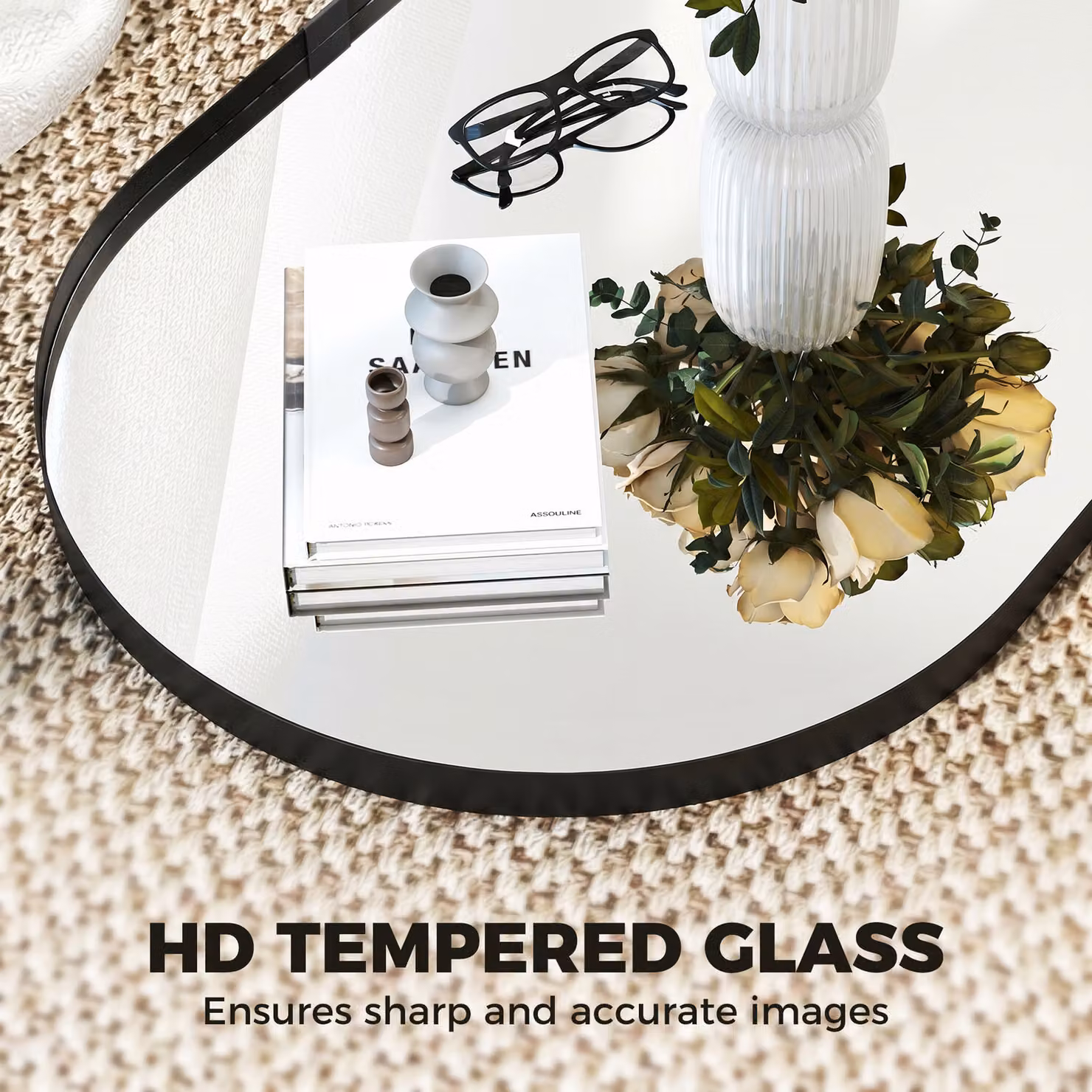 HOMCOM Modern Oval Wall Mirror with Aluminium Alloy Frame, Black, W: 60 cm, H: 90 cm – 4