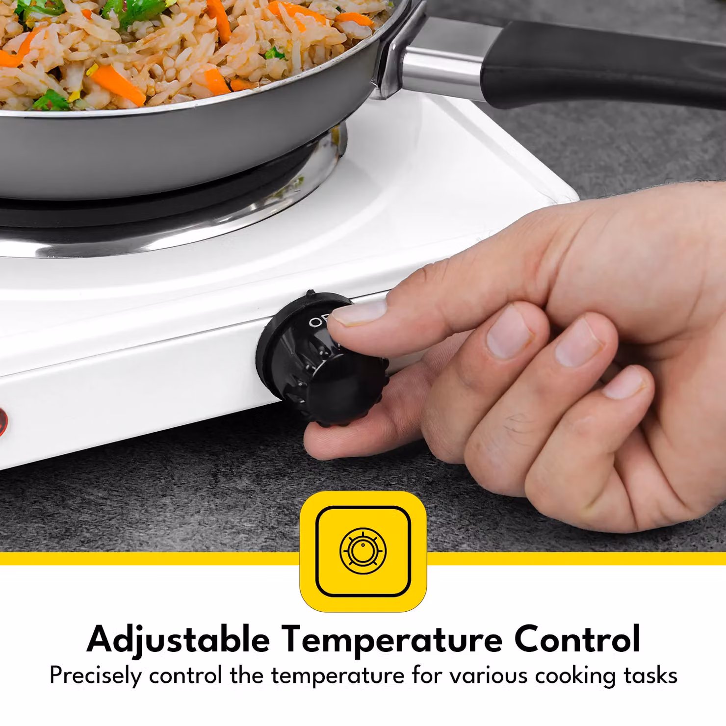 Krypton 1000W Single Cast Iron Hot Plate with Adjustable Temperature and Overheat Protection, White – 3