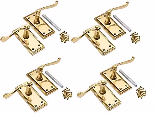 Golden Grace Georgian Lever Latch Door Handles, 4 Pairs, Polished Brass Gold