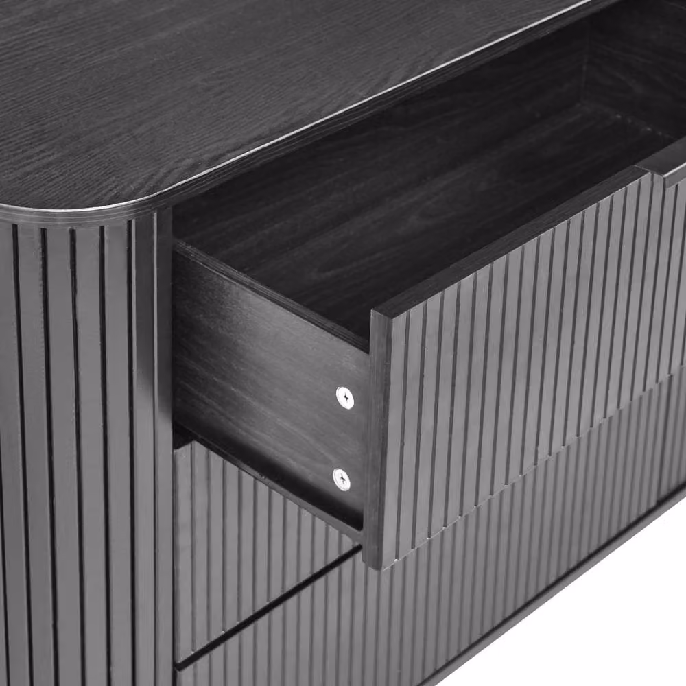 Wyld and Coco 6-Drawer Retro Sideboard in Black Matt MDF with Metal Legs, W/D/H: 153 x 47 x 81 cm – 4