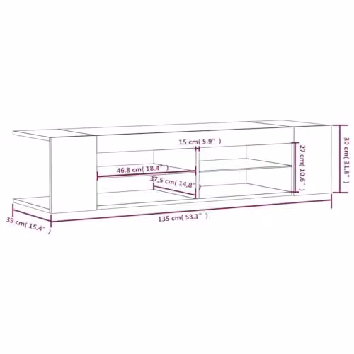 vidaXL Modern TV Cabinet with LED Lights in Smoked Oak Brown, W: 135 cm, D: 39 cm, H: 30 cm – 2
