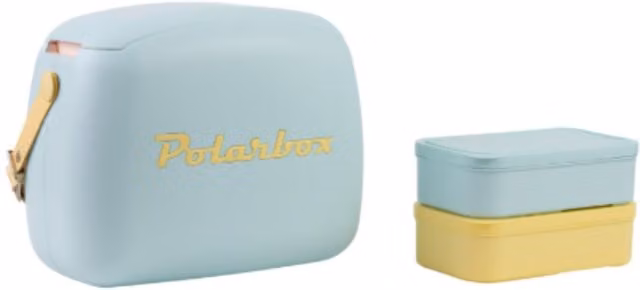 Polarbox Retro Insulated Coolbag in Blue with Leather Details