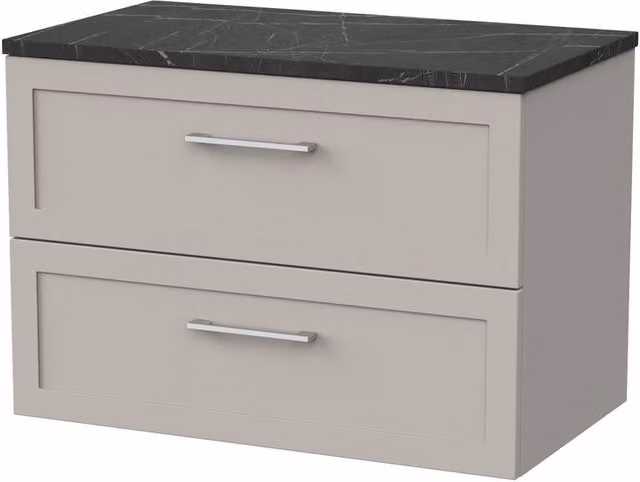 Balterley Stonnall 2 Drawer Vanity with Black Pietra Top, Pebble Grey, Width: 80 cm