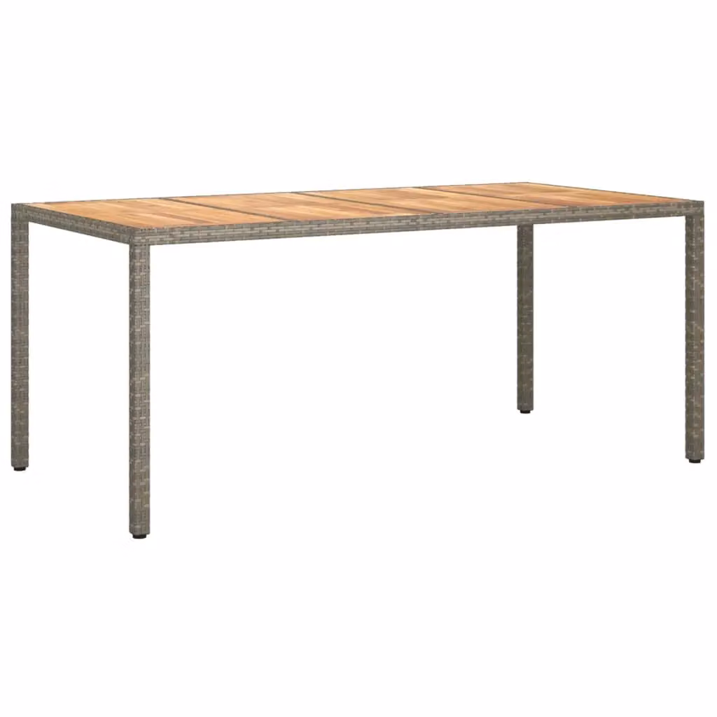 Berkfield Home Grey Poly Rattan and Acacia Wood Garden Table, W: 190 cm, D: 90 cm, H: 75 cm – 2