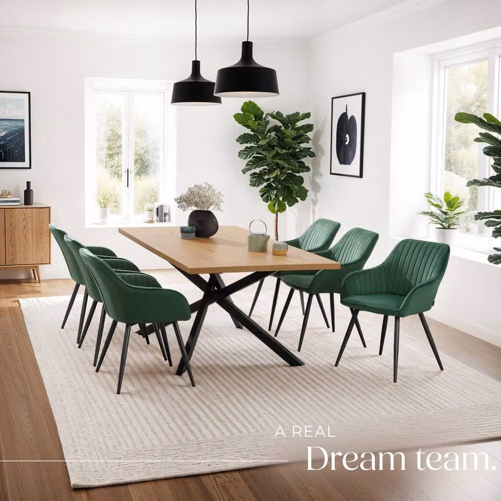 tectake Marilyn Set of 6 Modern Velvet Dining Chairs in Dark Green and Black – 7