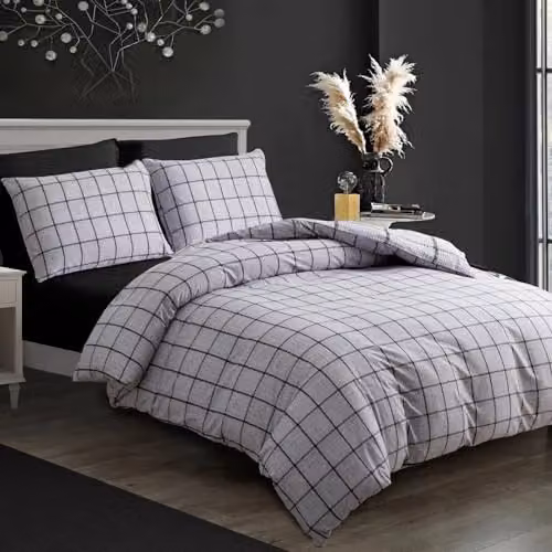 Pamposh King Size Reversible Microfibre Duvet Cover and Pillowcase Set with Zipper Closure, Grey and Black, W/D/H: 220 x 230 x 180 cm – 2